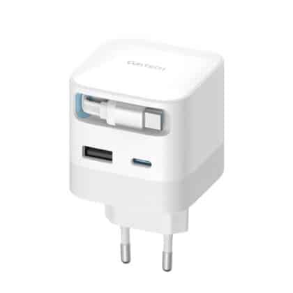 Cuktech - Φορτιστής Τοίχου AD653W (CUKA653WEUWT) με Ανασυρόμενο Καλώδιο USB-C, USB-C, USB, 67W, Τεχνολογία GaN, 0.7m - Λευκός