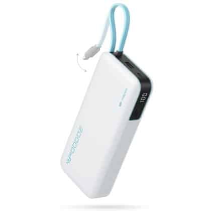 Cuktech Power Bank LPB200N (CUKP200NGLLG), Με Ενσωματωμένο Καλώδιο, USB, Type-C, Lightning, Οθόνη LED, 20000mAh, 45W, Λευκό