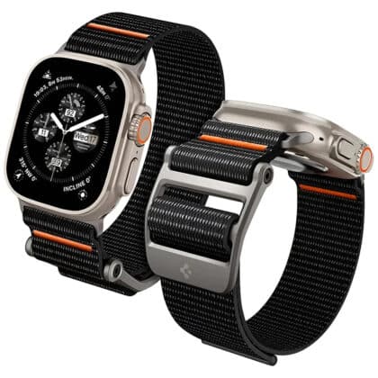 Spigen DuraPro Flex (AMP05981) Λουράκι Smartwatch για Apple Watch 12/11/10/9/8/7/SE (3/2/1 Gen)/6/5/4 (44/45mm)/Ultra 4/3/2/1 (46/49mm), Μαύρο