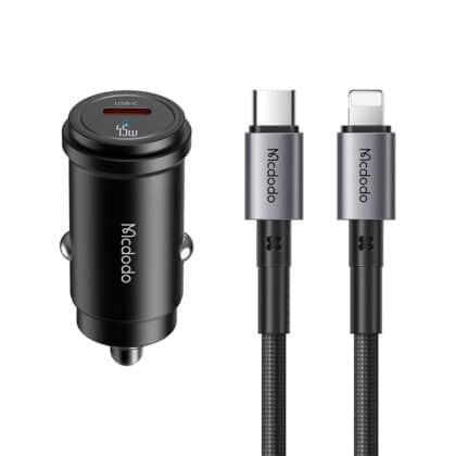 Mcdodo Obsidian Series CC-7495 Φορτιστής Αυτοκινήτου, PD 45W, Smart IC, Καλώδιο Type-C σε Lightning, Μαύρος