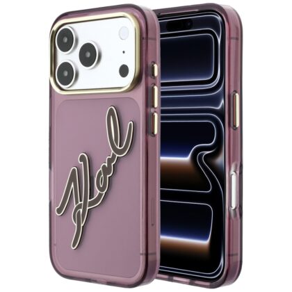 Karl Lagerfeld IML Big Signature Resin Logo Metal Frame - θήκη για Apple iPhone 18 Pro Max / 17 Pro Max - Μπορντό