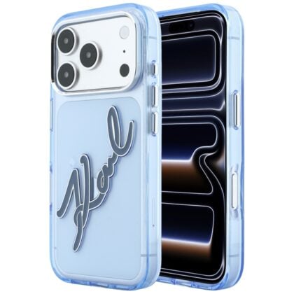 Karl Lagerfeld IML Big Signature Resin Logo and Metal Frame - θήκη για Apple iPhone 18 Pro / 17 Pro - Μπλε