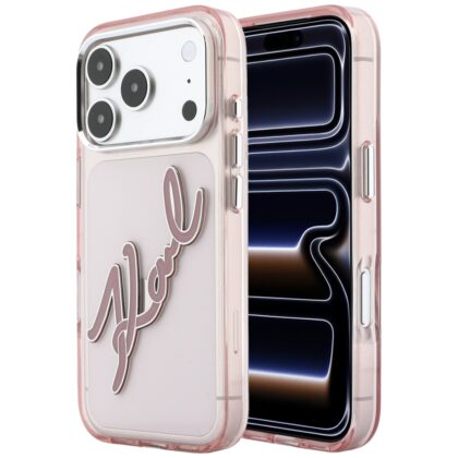 Karl Lagerfeld IML Big Signature Resin Logo and Metal Frame - θήκη για Apple iPhone 18 Pro / 17 Pro - Ροζ