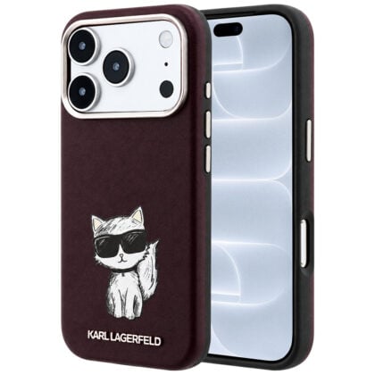 Karl Lagerfeld Smooth Leather Choupette Sketch - θήκη για Apple iPhone 18 Pro / 17 Pro - Μπορντό
