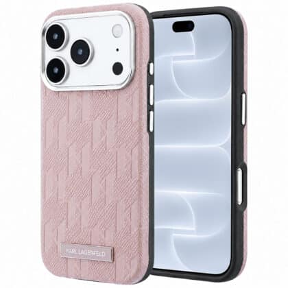 Karl Lagerfeld Grained Leather Mono Resin Logo - θήκη για Apple iPhone 18 Pro / 17 Pro - Ροζ
