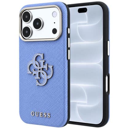 Guess Grained Leather and Big Resin Logo - θήκη για Apple iPhone 18 Pro / 17 Pro - Μπλε
