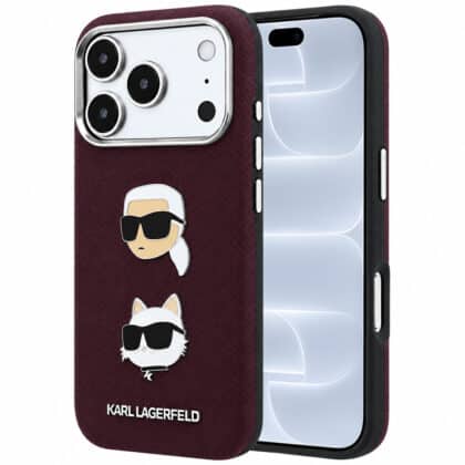 Karl Lagerfeld Saffiano με Karl & Choupette Heads Pins & Logo - θήκη για Apple iPhone 18 Pro / 17 Pro - Κόκκινο