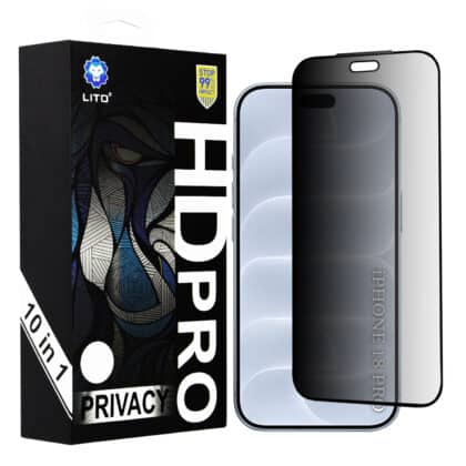 Lito HD Pro Privacy Μεμβράνη Tempered Glass για iPhone 18 Pro, Μαύρο (10 Τεμάχια)