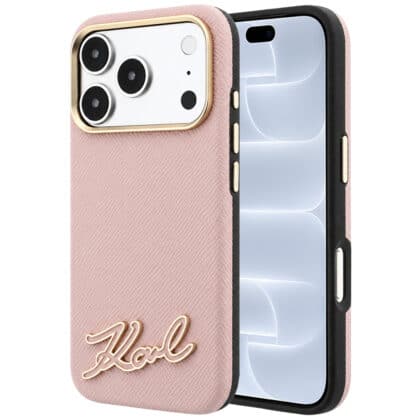 Karl Lagerfeld Grained Leather with Resin Sign Logo - θήκη για Apple iPhone 18 Pro / 17 Pro - Ροζ