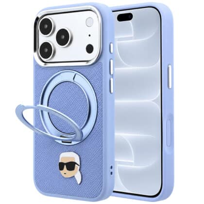 Karl Lagerfeld Leather Ring Stand 360 K Pin MagSafe - θήκη για Apple iPhone 18 Pro / 17 Pro - Μπλε