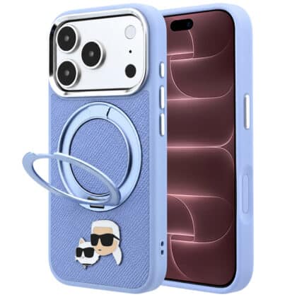 Karl Lagerfeld Θήκη Karl Lagerfeld με Ραδιόφωνο Ring Stand 360 Karl & Choupette Heads Pin MagSafe - θήκη για Apple iPhone 18 Pro Max / 17 Pro Max - Μπλε
