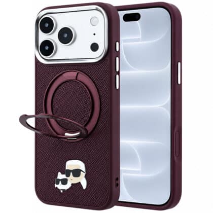 Karl Lagerfeld Leather Ring Stand 360 Karl & Choupette - θήκη για Apple iPhone 18 Pro / 17 Pro - Κόκκινο