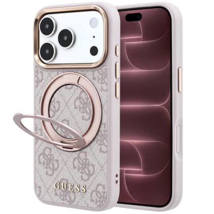 Guess Ring Stand 360 4G Leather Classic Logo - θήκη για Apple iPhone 18 Pro Max / 17 Pro Max - Ροζ
