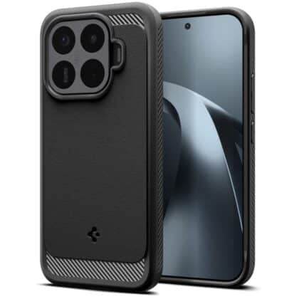Μαύρη θήκη Spigen Rugged Armor για Xiaomi 17T Pro με υφή ανθρακονημάτων