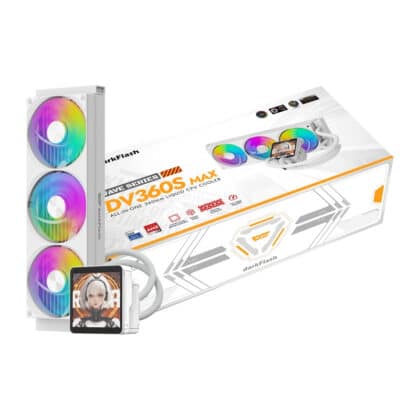 Ψύκτης υγρού DarkFlash WAVE DV360S MAX 360 mm σε λευκό χρώμα με μαγνητική οθόνη IPS στο μπλοκ νερού