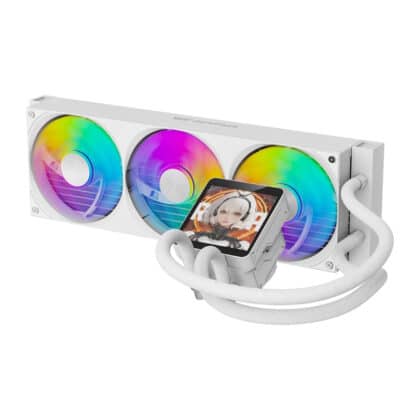 Ψύκτης υγρού DarkFlash WAVE DV360S MAX 360 mm σε λευκό χρώμα με μαγνητική οθόνη IPS στο μπλοκ νερού