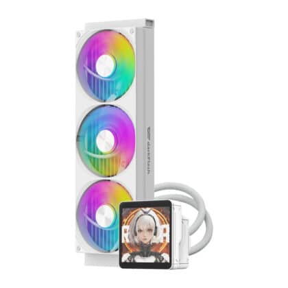 Ψύκτης υγρού DarkFlash WAVE DV360S MAX 360 mm σε λευκό χρώμα με μαγνητική οθόνη IPS στο μπλοκ νερού
