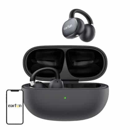 Μαύρα ασύρματα ακουστικά EarFun Clip 2 clip-on ανοιχτού τύπου