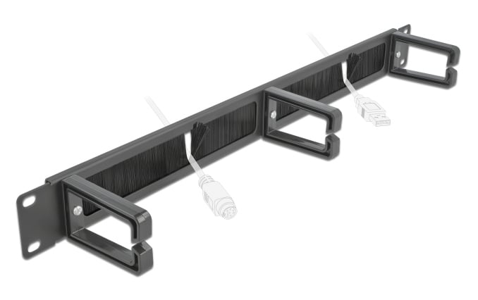 DELOCK cable management 66488, 19"/1U rack, 3x γάντζοι & βούρτσα, μαύρο - Image 2