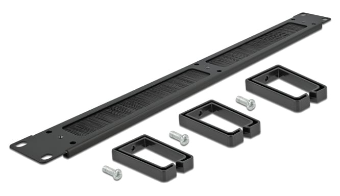 DELOCK cable management 66488, 19"/1U rack, 3x γάντζοι & βούρτσα, μαύρο - Image 4
