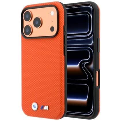 Θήκη BMW M Quadrille Kevlar Metal Logo MagSafe για iPhone 18 Pro πορτοκαλί