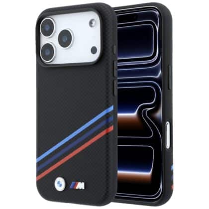 BMW M Quadrille θήκη Kevlar Print, Τρίχρωμες Γραμμές & Μεταλλικό Λογότυπο, MagSafe για iPhone 18 Pro / 17 Pro