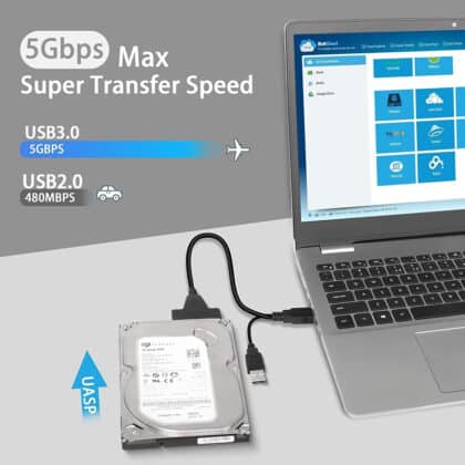 Powertech CAB-U163 μαύρο καλώδιο σύνδεσης 2x USB σε SATA για HDD ή SSD δίσκους