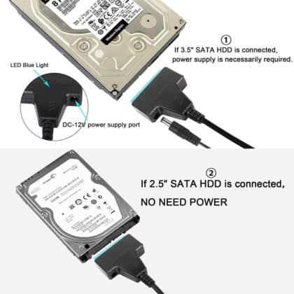 Powertech CAB-U163 μαύρο καλώδιο σύνδεσης 2x USB σε SATA για HDD ή SSD δίσκους