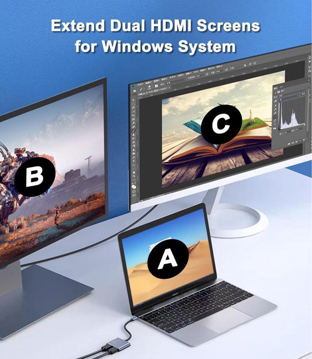 POWERTECH docking station CAB-UC083 USB-C 2 θυρών HDMI 4K γκρι - Image 2