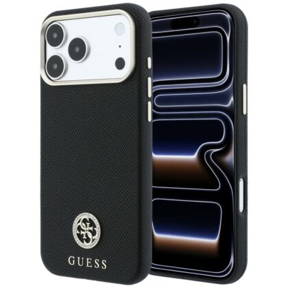 Guess Grained Leather Round Strass Logo MagSafe - θήκη για Apple iPhone 18 Pro Max / 17 Pro Max - Μαύρο