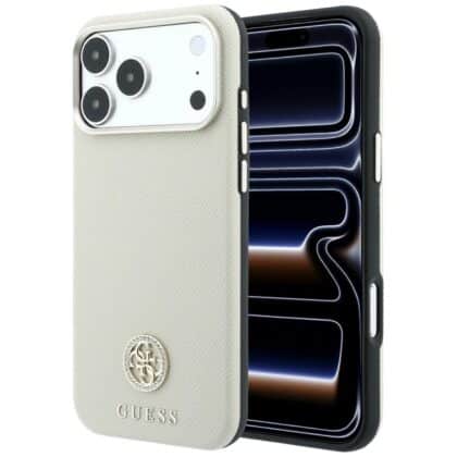 Guess Grained Round Strass Logo MagSafe - θήκη για Apple iPhone 18 Pro Max / 17 Pro Max - Μπεζ