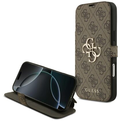 Guess Book 4G Metal Logo θήκη για iPhone 18 Pro Max / iPhone 17 Pro Max καφέ