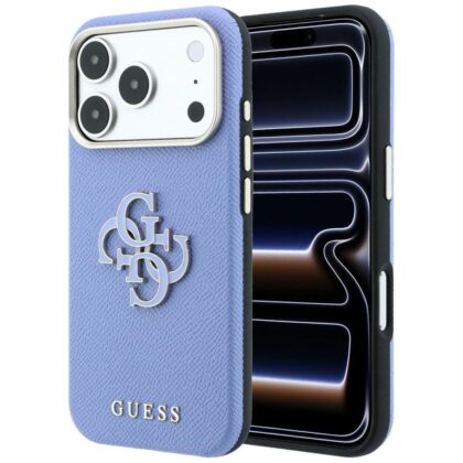 Guess Grained Leather and Big Resin Logo - θήκη για Apple iPhone 18 Pro Max / 17 Pro Max - Μπλε