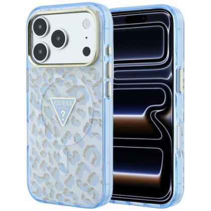 Guess Leopard Glitter Triangle Logo - θήκη για Apple iPhone 18 Pro Max / 17 Pro Max - Διάφανο