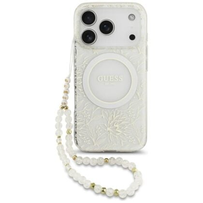 Guess θήκη IML Flowers Allover Electroplated με λουράκι Pearl MagSafe για iPhone 18 Pro Max / iPhone