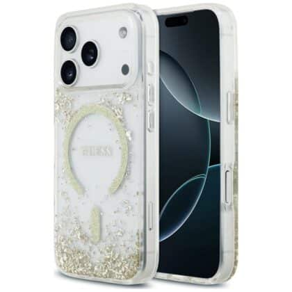 Guess Resin Bottom Glitter MagSafe - θήκη για Apple iPhone 17 Pro - Χρυσό