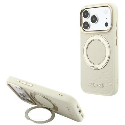 Guess Ring Stand 360 Grained Classic Logo MagSafe - θήκη για Apple iPhone 18 Pro Max / 17 Pro Max - Μπεζ
