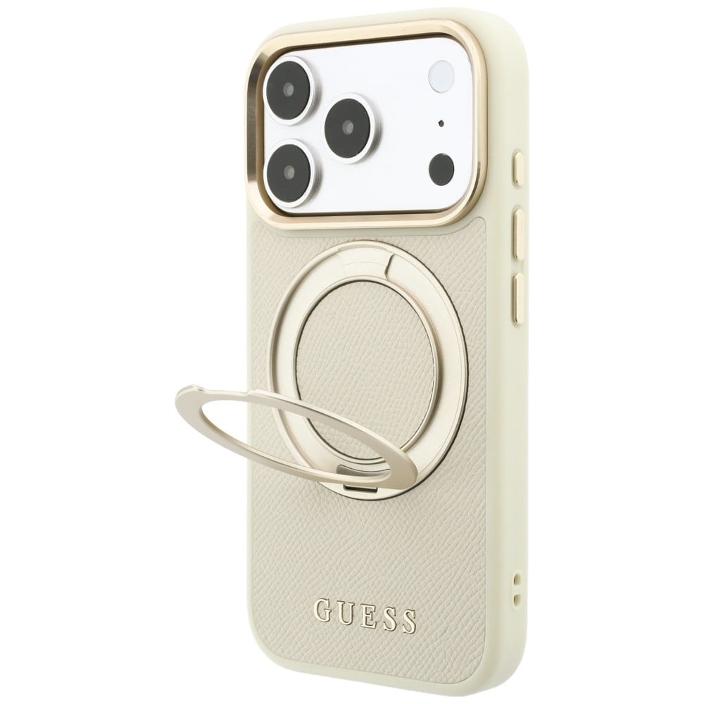 Guess Ring Stand 360 Grained Classic Logo MagSafe - θήκη για Apple iPhone 18 Pro Max / 17 - Μπεζ - Image 2
