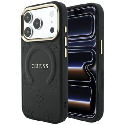 Guess Saffiano Peony & Ring - θήκη για Apple iPhone 18 Pro Max / 17 Pro Max - Μαύρο