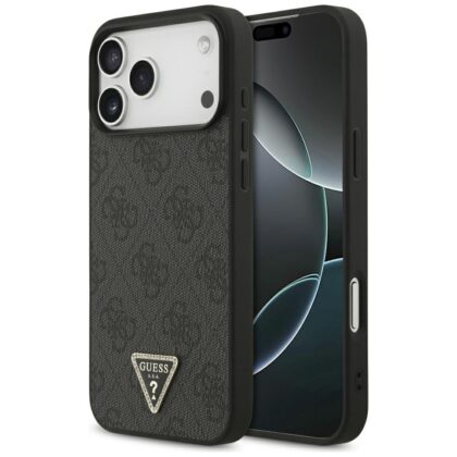 Guess Leather 4G Triangle Strass - θήκη για Apple iPhone 18 Pro Max / 17 - Μαύρο