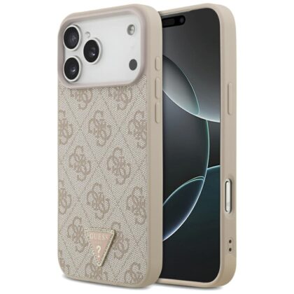 Guess Leather 4G Triangle Strass - θήκη για Apple iPhone 18 Pro Max / 17 Pro Max - Ροζ