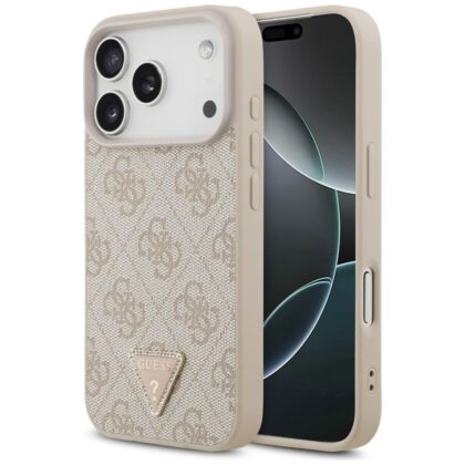 Guess Leather 4G Triangle Strass - θήκη για Apple iPhone 18 Pro / 17 Pro - Ροζ