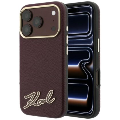 Karl Lagerfeld Grained με Logo Signature Ρητίνης MagSafe - θήκη για Apple iPhone 18 Pro Max / 17 Pro Max - Κόκκινο