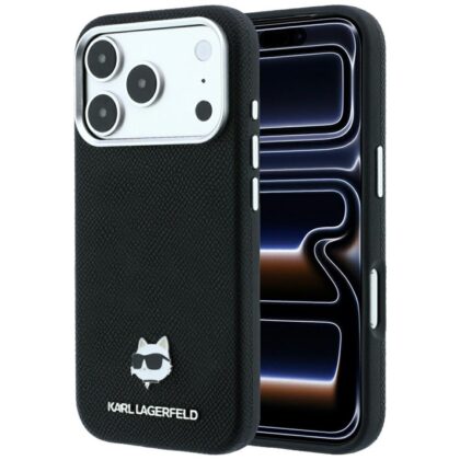 Karl Lagerfeld Grained Leather C Head Metal - θήκη για Apple iPhone 18 Pro Max / 17 Pro Max - Μαύρο