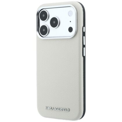 Μπεζ θήκη Karl Lagerfeld Grained Leather Elongated Logo MagSafe για iPhone 17 Pro Max και 18 Pro Max