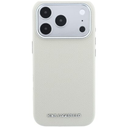 Μπεζ θήκη Karl Lagerfeld Grained Leather Elongated Logo MagSafe για iPhone 17 Pro Max και 18 Pro Max
