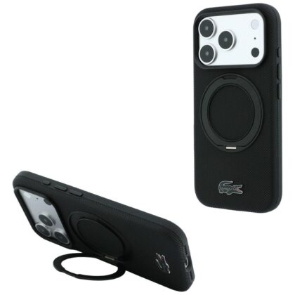 Μαύρη θήκη Lacoste Petit Pique για iPhone 17 Pro Max και 18 Pro Max με μαγνητικό δακτύλιο MagSafe