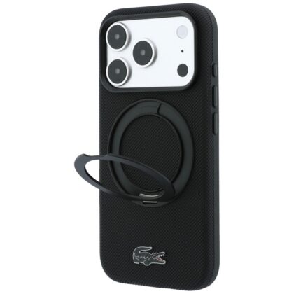 Μαύρη θήκη Lacoste Petit Pique για iPhone 17 Pro Max και 18 Pro Max με μαγνητικό δακτύλιο MagSafe
