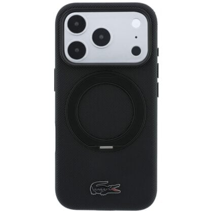 Μαύρη θήκη Lacoste Petit Pique για iPhone 17 Pro Max και 18 Pro Max με μαγνητικό δακτύλιο MagSafe