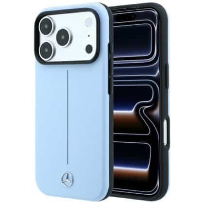 Θήκη Mercedes Leather Semi Wrap Iconic Line MagSafe για iPhone 18 Pro Max / 17 Pro Max μπλε